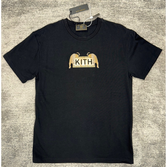 KITH x Versace Black Gold Jaguar Logo Cotton Short Sleeve T-Shirt Medium M - Picture 4 of 9